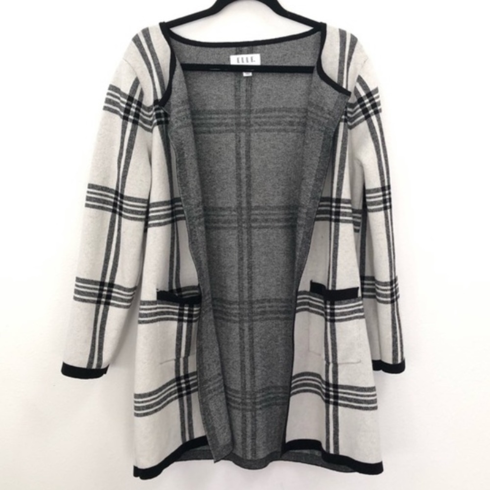 Elle | Front Open Longline Plaid Cardigan - Picture 1 of 7